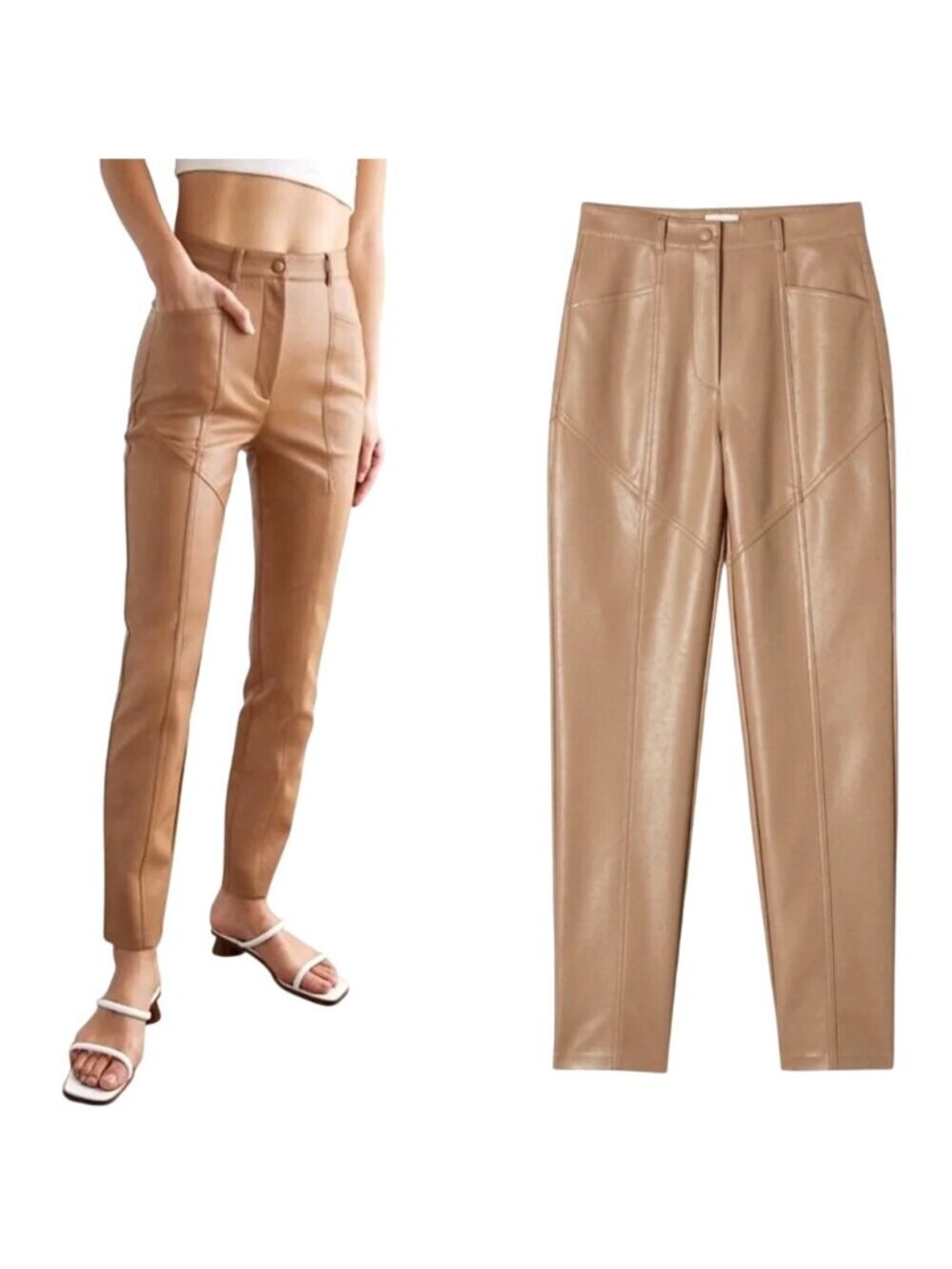 Wilfred Cropped Faux Leather Pants In Tan With A High-Rise Waist Size 00